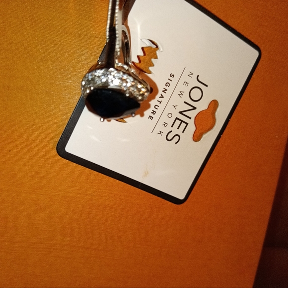 Stimulated Pear Sapphire Cushioned Ring in Silver Plate - Picture 6 of 6